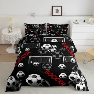 Feelyou Kids Soccer Microfiber Comforter Set - Geometric Hexagon Honeycomb Duvet Insert, Geometric Pattern Bedding for Boys, Sports-Themed Bedroom Decor Quilt, Microfiber Bedding Set