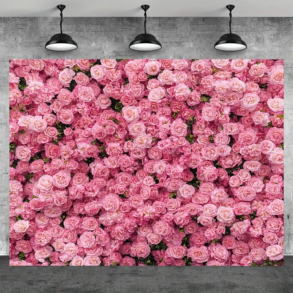 1-Piece Reusable Polyester Pink Rose Wall Hanging Backdrop Banner, Party Decorations Banners for Valentine's Day Home Weddings,summerwins