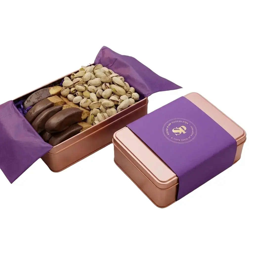 Chocolate Biscotti and Pistachios Gift Tin