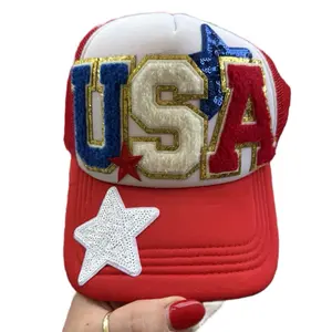 USA Custom Hat - Red with White and Blue USA Letters & Star Design - USA Custom Hat Product