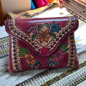Maroon Floral Crossbody Handmade in Mexico with Colorful Flowers and Intricate Patterns