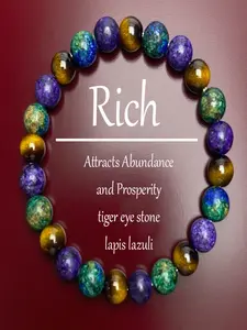 8mm Azurite Malachite Tiger's Eye Crystal Bracelet, Adjustable Elastic Friendship Bracelet for Women Men, Dainty Boho Healing Good Luck Jewelry Gift for Best Friend