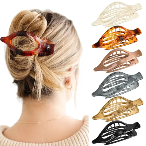 Women's French Flat Acrylic Hair Clips - 6-Pack Multicolor Set, Comfortable Anti-Slip Strong Hold, for Thin/Thick Hair, Daily Ready Styles, Ideal for Cooking & Half-Up Hairstyles