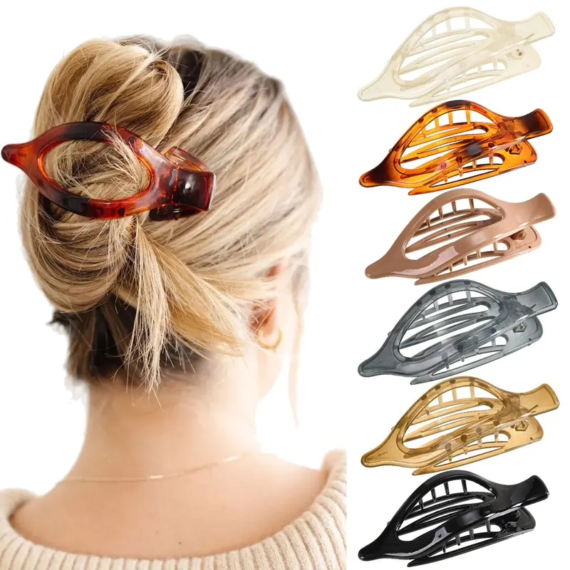 Women's French Flat Acrylic Hair Clips - 6-Pack Multicolor Set, Comfortable Anti-Slip Strong Hold, for Thin/Thick Hair, Daily Ready Styles, Ideal for Cooking & Half-Up Hairstyles
