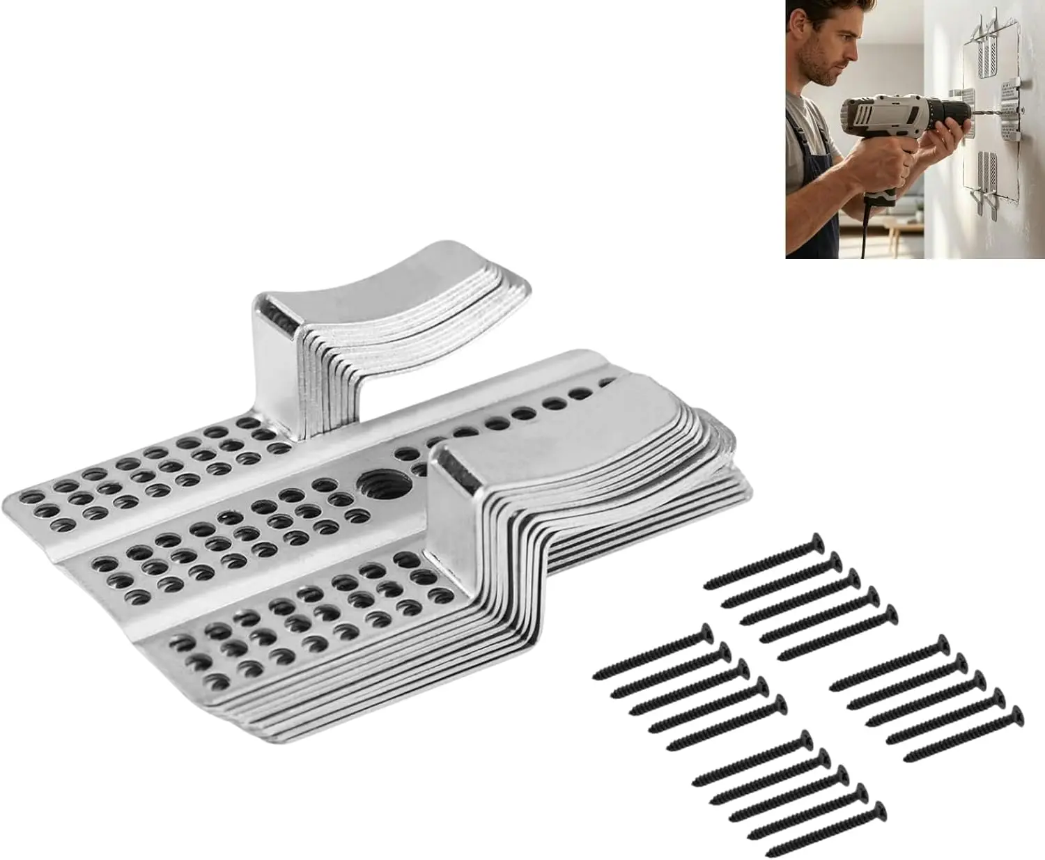 Drywall Repair Clips, 10Pcs Drywall Fastener Clip with 20 Screws Fits 1/2" and 5/8" Panels, Stainless Steel Drywall Clips Kit for Wall and Sheetrock, DIY Damaged Walls Repairing, Home Improvement