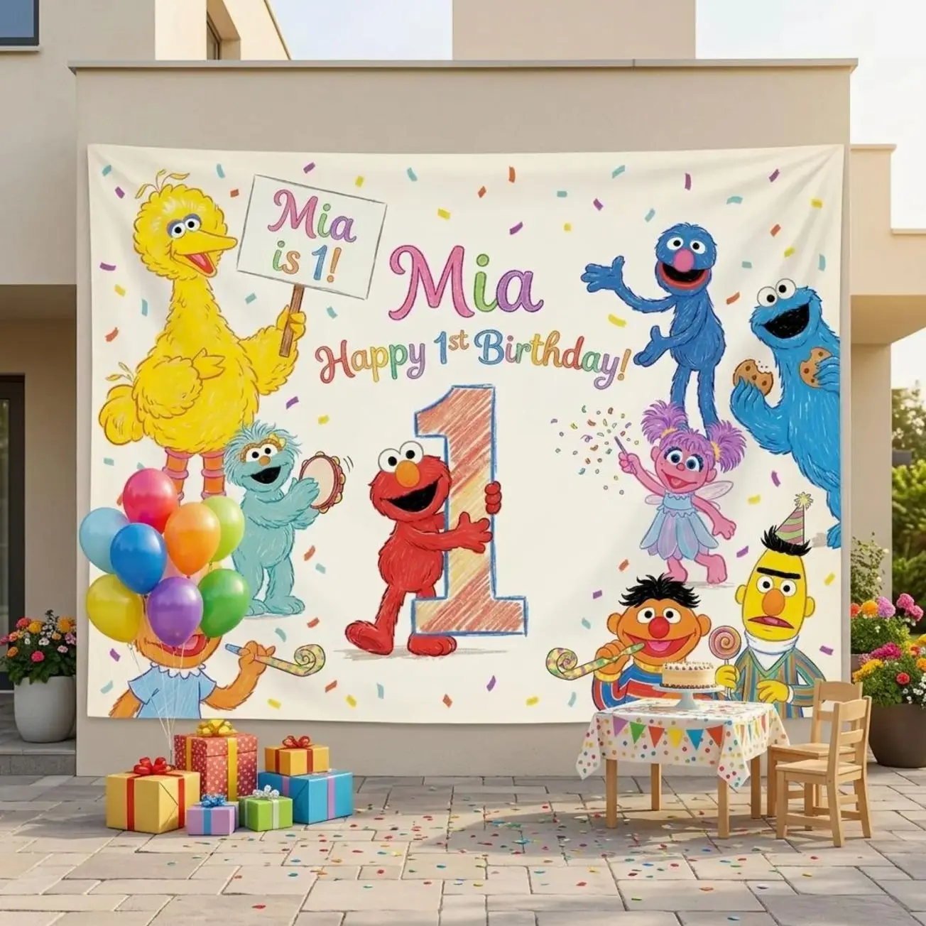 Personalized Sunny Day Birthday Backdrop Tapestry Banner, Custom name Tapestry Kids Party Sign Peach Skin Fabric Photography