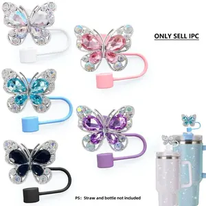 Butterfly Design Silicone Straw Top, 1/2 Counts Dust-proof Straw Top, Decorative Straw Tip Design, Perfect for Outdoor Camping Activities Sports Bottle, Straw Spout Lid, Silicone Spout Cover