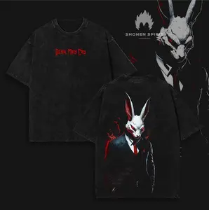 Limited Edition White Rabbit - Devil May Cry Anime Double Printed Vintage Washed Tee Unisex Oversize Heavyweight Cotton T-shirt for Anime Fans