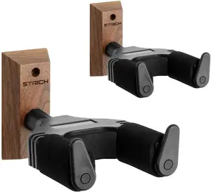 STRICH Guitar Wall Mount,Walnut Base Guitar Hanger,U-Shaped Guitar Wall Hanger Mount with Screws,Auto Lock Guitar Holder Hook Stand for Acoustic, Electric Guitar, Banjo, Bass(2-Pack)