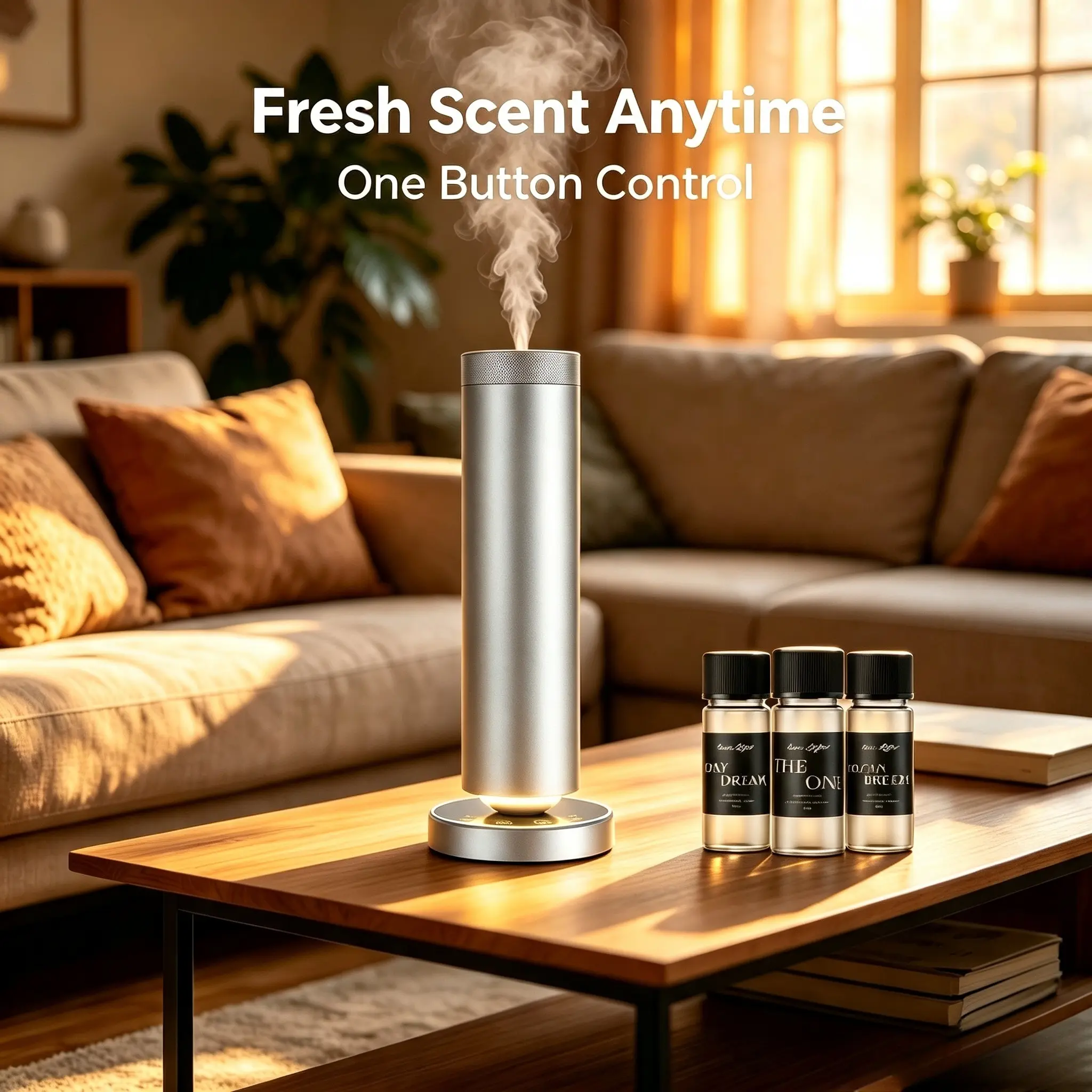 Cold-Air Aroma Diffuser for Large Rooms, Covers 1000 Sqft, Rechargeable Battery, Remote Control, 3 Luxury Hotel Scents, 20ml Oil, Waterless USB Humidifier with LED Ambient Light