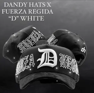 Dandy Hats X Fuerza Regida D White Black and White Baseball Cap with Bold Lettering Design