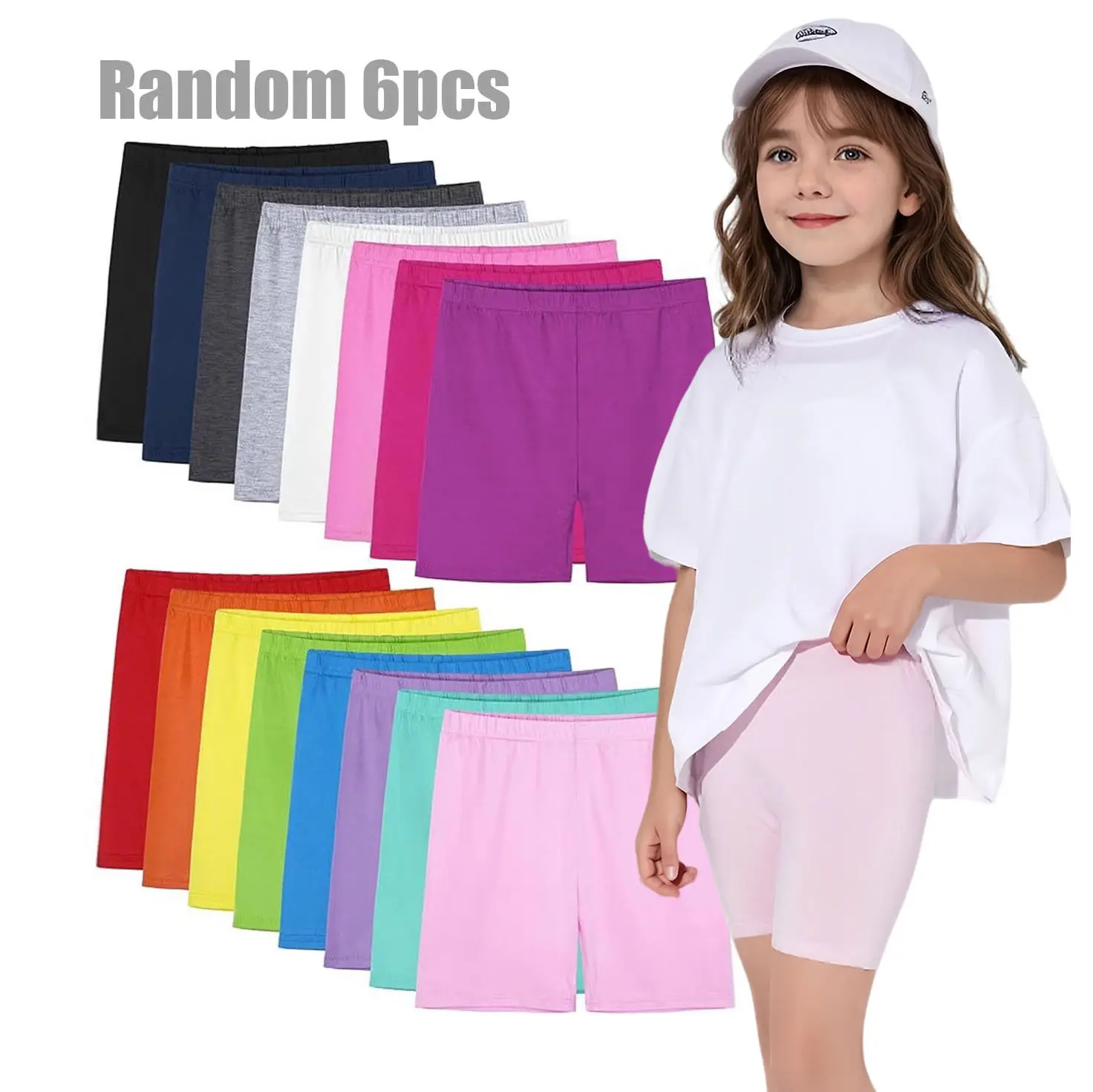 Girls Bike Shorts 6Pcs Random Color, Anti-Chafing Safety Shorts, Kids Under Skirt Leggings for Summer