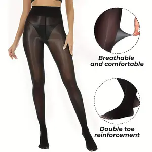 Women's Shiny Leggings, Glossy Oil-Shine Tights, High-Waisted Ultra-Shiny Sheer Oil-Shine Shaping Tights Black Womenswear thigh highs fleece lined tights