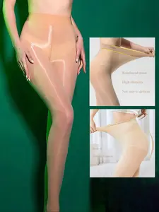 Women's Seamless Silk Slip Sexy Stockings, Thin High Stretch Lip Oil Socks, Glossy Anti-Pilling Waterfall Skin Color Stockings