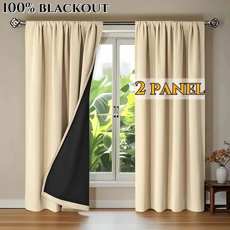 Blackout Curtain Set, 2-Piece Design with Rod Pocket, Durable Fabric Material, Ideal for Bedroom & Living Room, Stylish Window Treatment, Blackout Window Cover, Blackout Cloth, Home Decoration Curtain