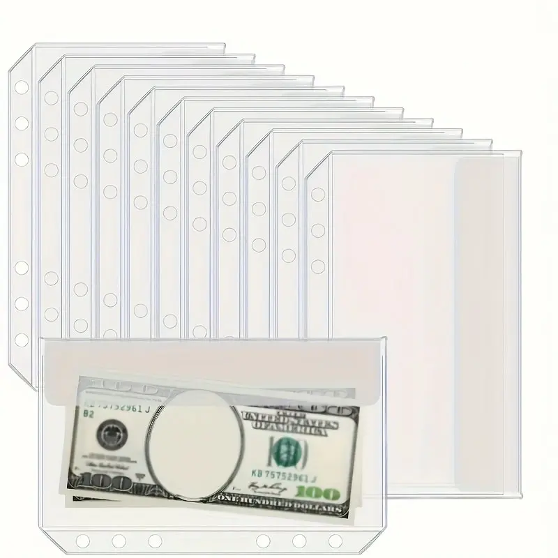 12/24PCS Transparent PVC A5 Ring Binder Pockets - Zipperless Budget Envelopes for Cash Systems, 6-Ring Binder Wallet, Durable Savings Challenge Folder with Multiple Compartments, Money-Saving Envelopes