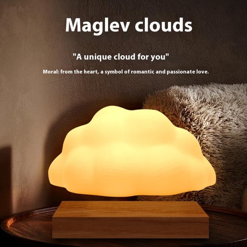 Magnetic Levitating Cloud Lamp Wireless Floating Night Light Auto Rotating LED Table Lamp with 3 Modes for Home Room Office Decor