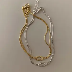 Stainless Steel Valentine's Day Knot Chain Necklace Handmade Knot Collar Chain Herringbone Bracelet Birthday Gift