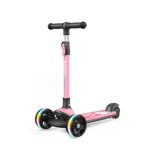 Besrey Scooter For Kids Aged 3-15, Foldable Portable and Lightweight Scooter with LED Light Up Wheels and Adjustable Handlebar, Suitable for Kid's Birthday or Festival Gift & Family Outdoors Fun