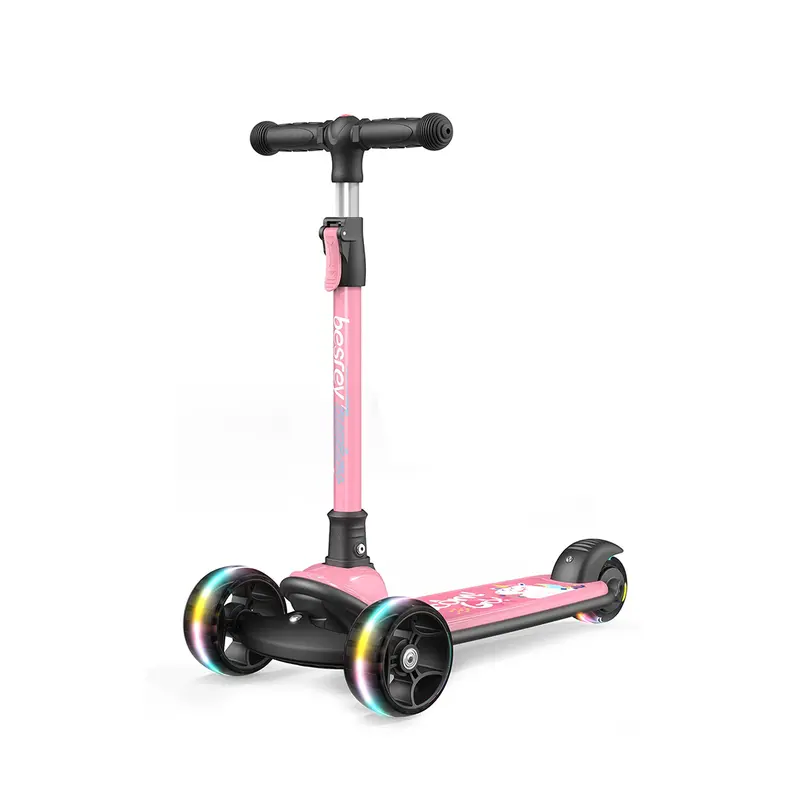 Besrey Unisex Kids Scooter for 3-15 Yrs, 6 lbs BPA-Free Fold & Go 11.41" LED Glow PU Wheels, ABEC-7 Smooth Ride, Adjustable Handlebar, 1 Mo Support, Ideal for Family Outdoor Fun & Festival Gifts (Up to 110 lbs)