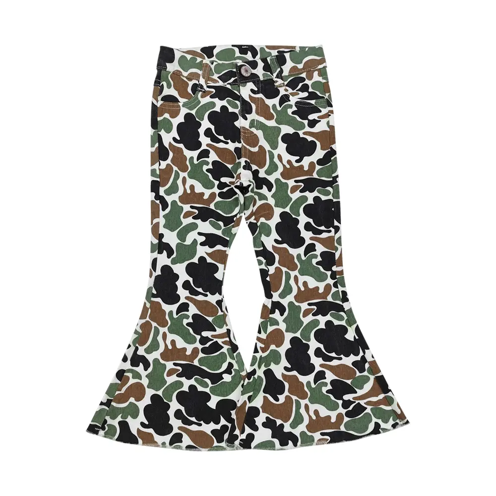 Girls' Camouflage Patchwork Mid-Waist Fitted Stretch Denim Flared Leg Jeans, 4T Toddler & Kids Fashion Clothes