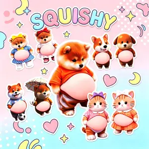 12pcs 3D Dimensional Stickers Cute Dog Big Belly DIY Phone Case Decor Door Stopper Stress Relief Gift Puppy Protector