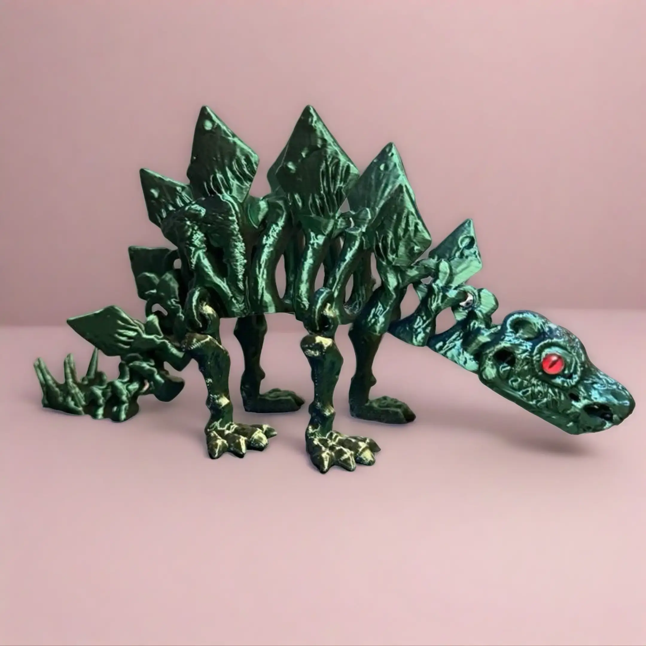 3D Printed Plastic Dinosaur Skeleton Collectible Figurine - Green with Red Eyes, Home Decor Statue, Decor Accessories, Ideal Gift