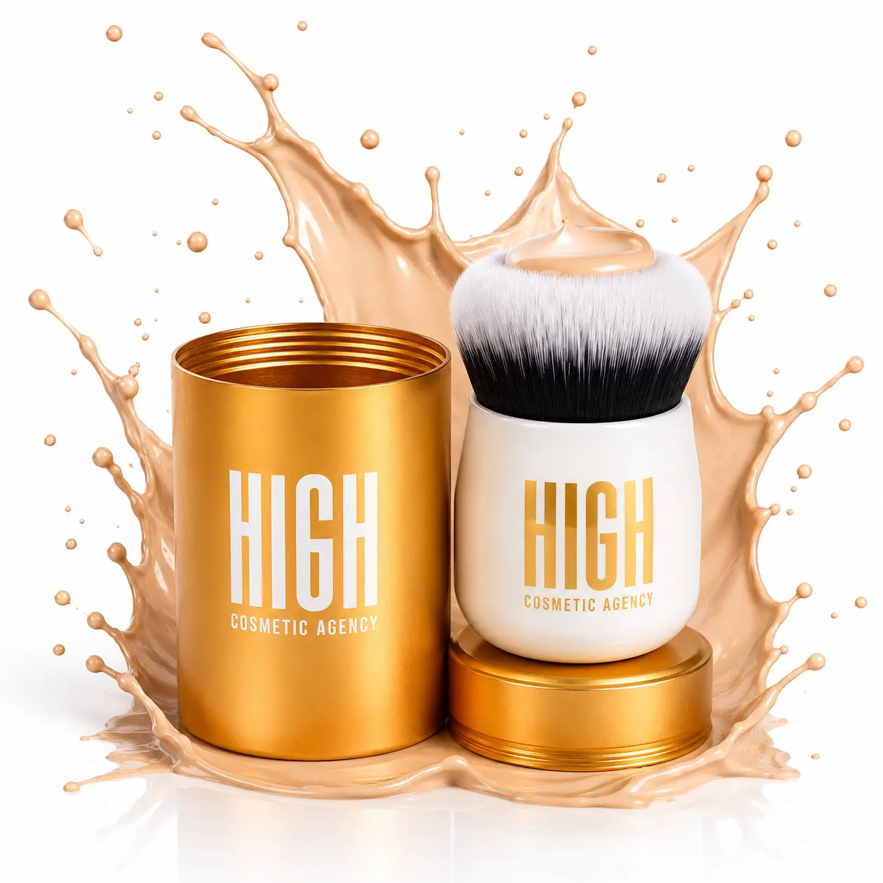 High Cosmetic Agency Foundation & Blender Brush Set – Dual-Ended Makeup Brushes for Foundation, Concealer, Blush, Contour & Powder | Ultra-Soft Vegan Bristles | Blendable Makeup Application | Travel-Friendly Set