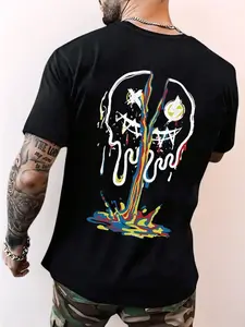 Unisex Men's Cartoon Smile Face Print Round Neck Tee, Regular Fit Street Fashion Casual Short Sleeve T-shirt for Daily Wear, Men's Summer Clothes, Casual Streetwear Tops