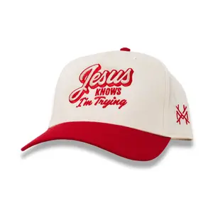 Jesus Knows I'm Trying Embroidered Trucker Hat Snapback Adjustable (Up To Size 8 Head)