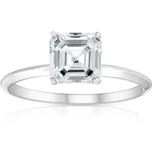 2Ct Asscher Solitaire Moissanite Engagement Ring in White Yellow or Rose Gold