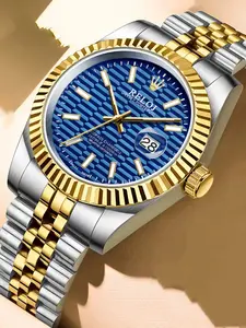 New Log Series Luxury Business Men's Watch, Quartz Waterproof Calendar Steel Band Butterfly Clasp, Fashion Casual Elegant Gift, Quartz Analog Watch, Fashion Wristwatch