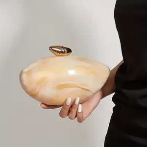 Elegant Marble Print Clutch with Magnetic Closure & Detachable Chain Strap  Stylish Vintage Evening Bag for Women in Beige & Golden Accents Round Victorian Puzzle Purse(Sheets)