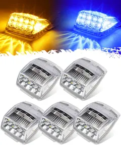 Partsam Cab Light, 5Pc 17LED Dual Color Square Cab Marker Roof Running Top Light, Waterproof Top Reflective Lights Compatible with  /Peterbilt/Freightliner/Mack (Amber/Blue)