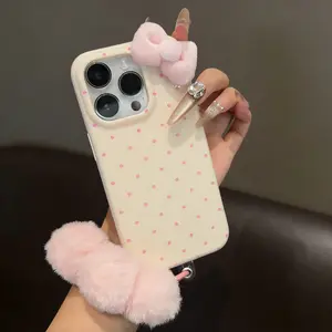 Pink Plush KTcat Hair Ball Lanyard Suitable For iPhone 17/iPhone 15 Pro Max phone case 14 New model 13 soft 12 anti-drop