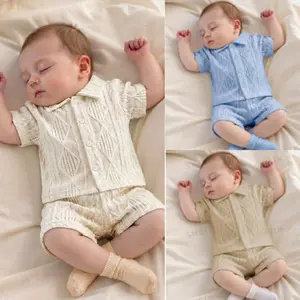 Boys Knit Short Set Short Sleeve Lapel Collar T-Shirt & Shorts Summer Outfit for Toddler Kids