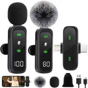 2-Pack  Lavalier Microphone: for  15/16, iPad, Android - Mini LED Display, Noise Reduction, Plug & Play, USB-C Charge , Clear Sound - Video/Vlog, Windscreen & Pouch Included