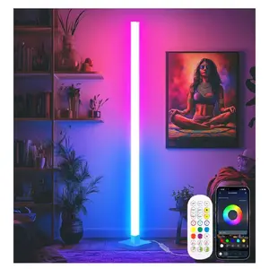 Corner Floor Lamp, DIY Floor Lamp with Music Sync and 16 Million Colors, Color Changing Standing Floor LED Lights for Bedroom Living Room Decor, Ambient Mood Lighting Gaming Accessories