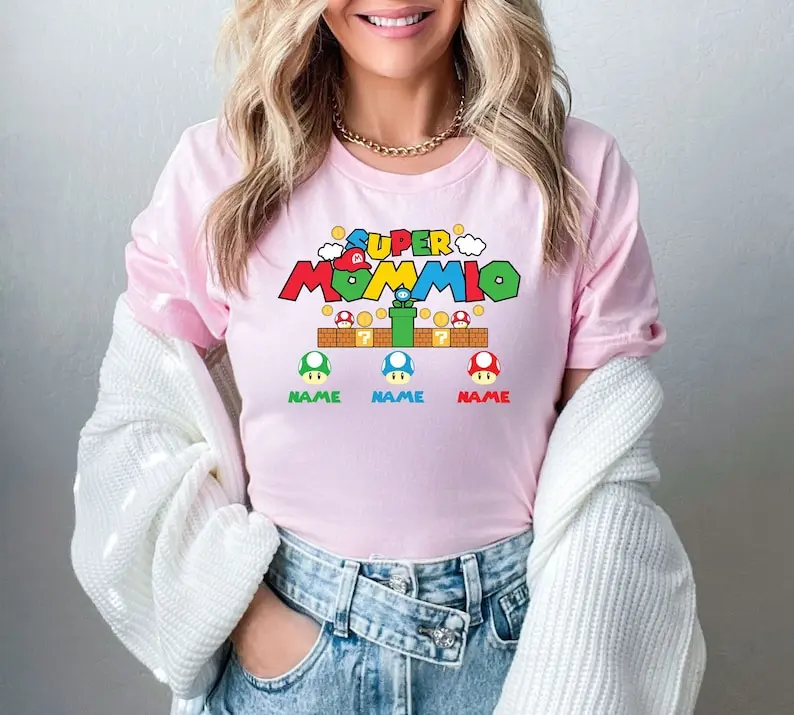 Personalized Super Mommio Shirt, Mothers Day Gift Tshirt, Gamer Mom Shirt, Custom Kids Name Mom Shirt, Super Mom Shirt, Best Gift for Moms