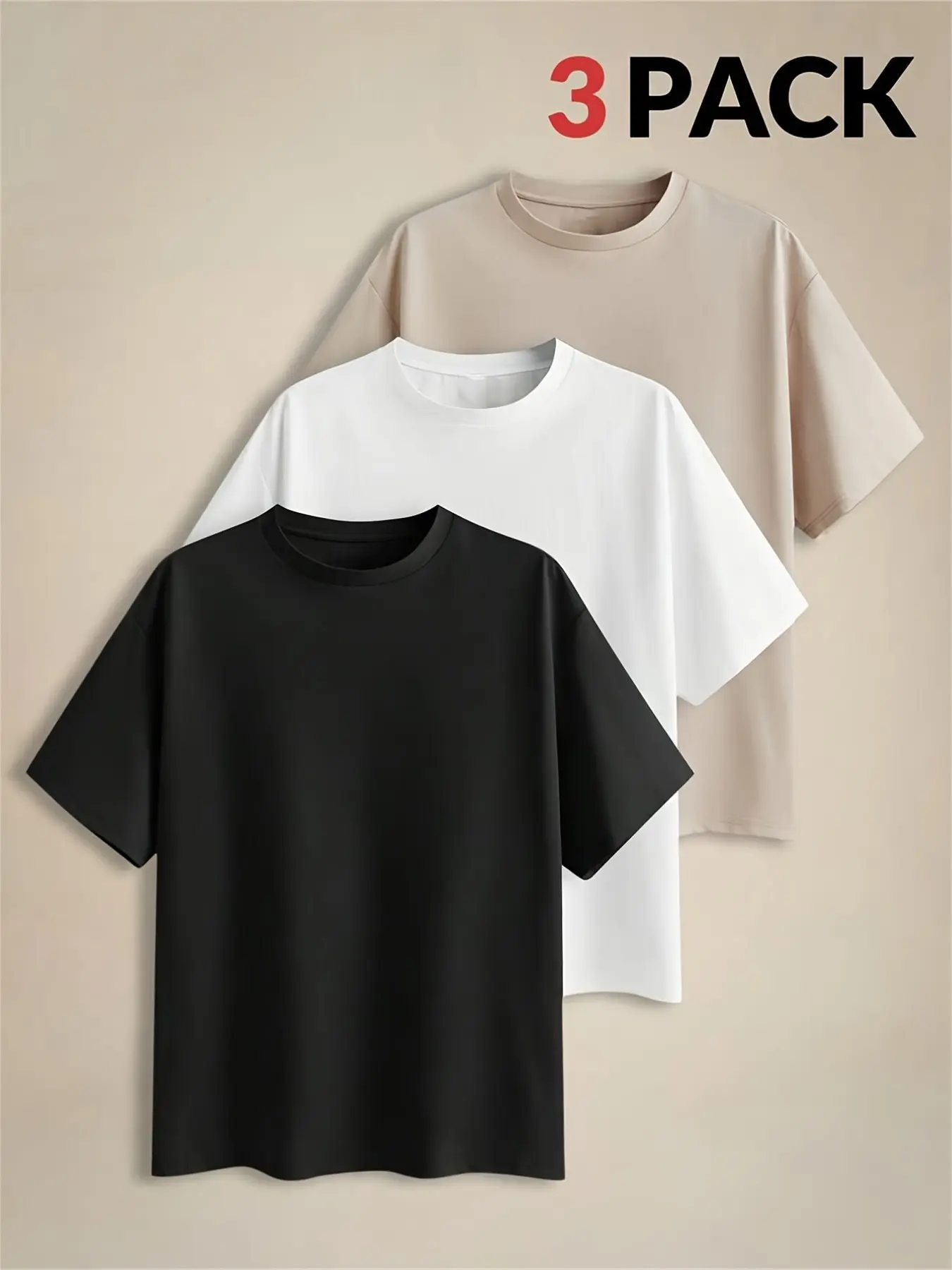 3-Pack Set Plus Size Men's T-Shirts, Casual Summer Clothing Loose Fit, Short Sleeve, Round Neck, Long Length, All over Print, Comfortable for Daily Wear, Home, Light Travel