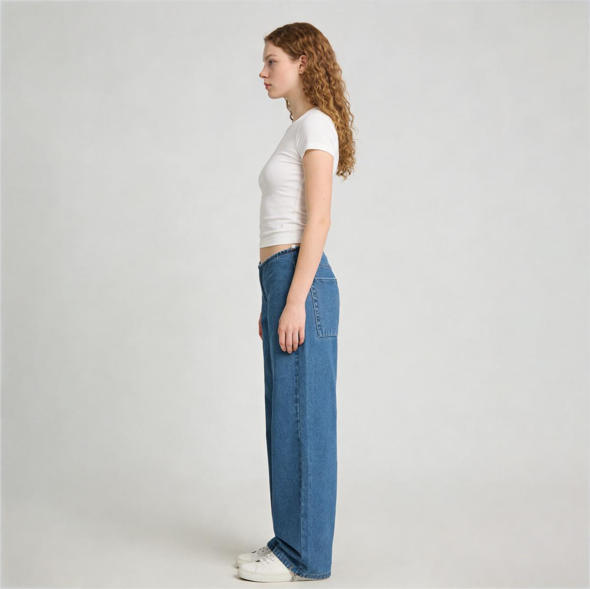 Pwest NYC Adjustable Low-Rise Wide-Leg Jeans — Adjustable Drawstring Waistband/Hem, Relaxed Straight Cut, Soft Daily Wear-Spring Summer