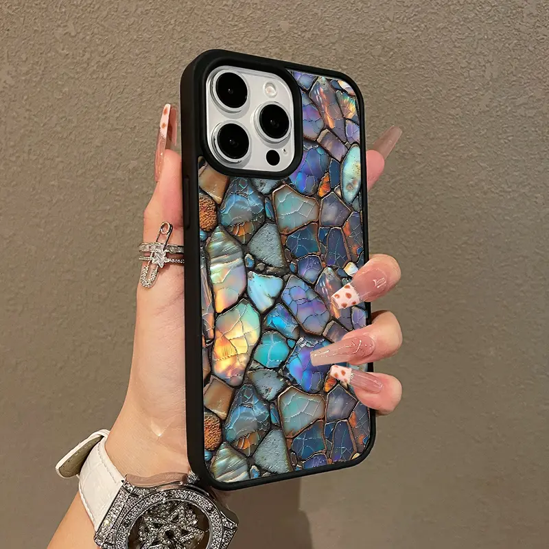 Pro Max Stone Mobile Cover Iridescent Stone Mosaic Adorable Magnetic Case For IPhone11/12/13 Pro Max Stone Mobile Cover Iridescent Stone Mosaic Adorable Magnetic Case For IPhone11/12/13
