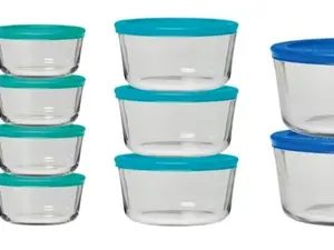 Anchor Hocking 26 Piece Glass Storage Containers with Lids (13 Glass Food Storage Containers & 13 Mixed Blue SnugFit Lids)