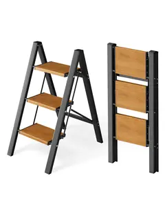 Aluminum ladder, 3-step ladder, foldable load-bearing capacity of 330 pounds, high aesthetic home style, suitable for kitchen and office use