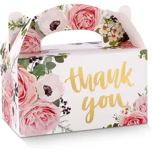 Party Favor  Boxes - 24 Pack Floral Design Embossed  Foil Cardboard Boxes - Party Favor Boxes Gable Boxes  For Wedding, Birthday, Christmas, Celebrating 6.3x3.5x3.5 Inch