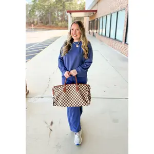 Checkered Weekender Bag, Tan/Brown