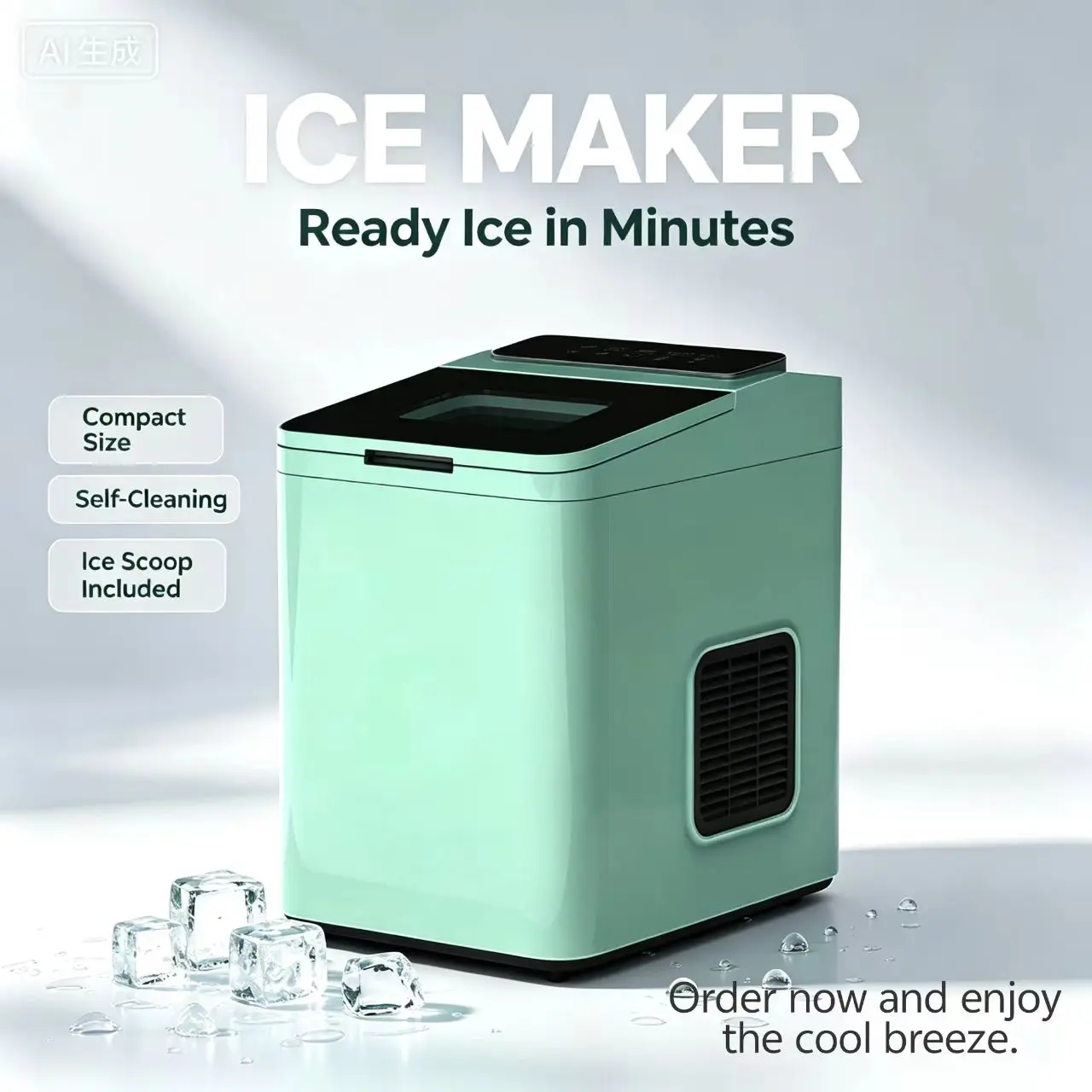 High-End Countertop Ice Maker - 9 Cubes Per Batch, 30 lbs Daily Production, Automatic Cleaning, Portable Design with Scoop - Ideal for Home Kitchens, Camping, Great Gift Choice