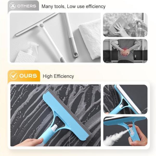 3 in 1 Spray Squeegee with Built-in Spray Bottle for Car Home Windows Mirrors White Blue Yellow Window Cleaner Tool with Integrated Sprayer for Spot Cleaning
