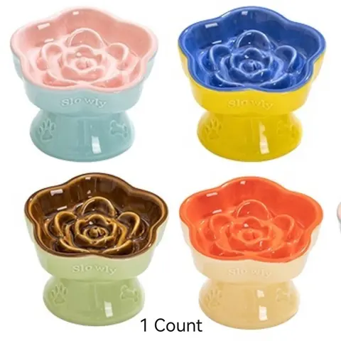 Ceramic Pet Slow Feeder Bowl, Choking Prevention, 1 Count Pet Feeding Bowl, Elevated Tilted Cat Food Bowl, Pet Feeding Supplies, Pet Supplies for Small Dogs & Cats, Slow Feeder Dish