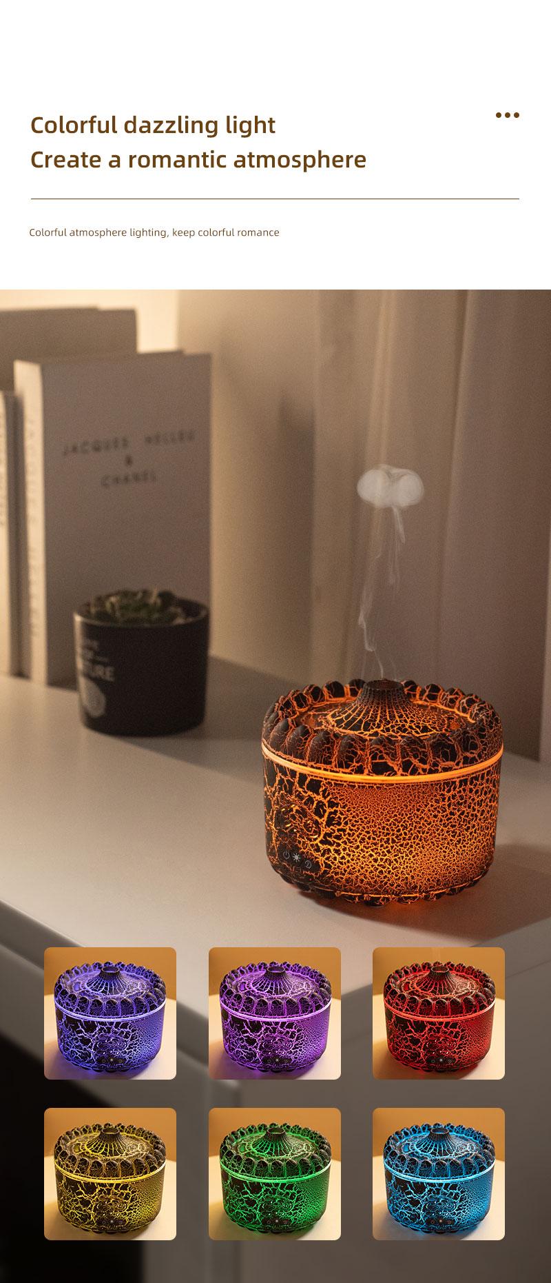 New volcano aromatherapy machine desktop essential oil diffuser double spray flame humidifier home night light ornament wireless remote control hu